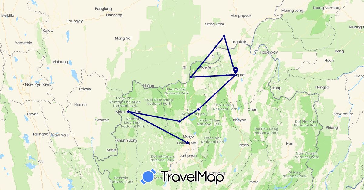 TravelMap itinerary: driving in Myanmar (Burma), Thailand (Asia)