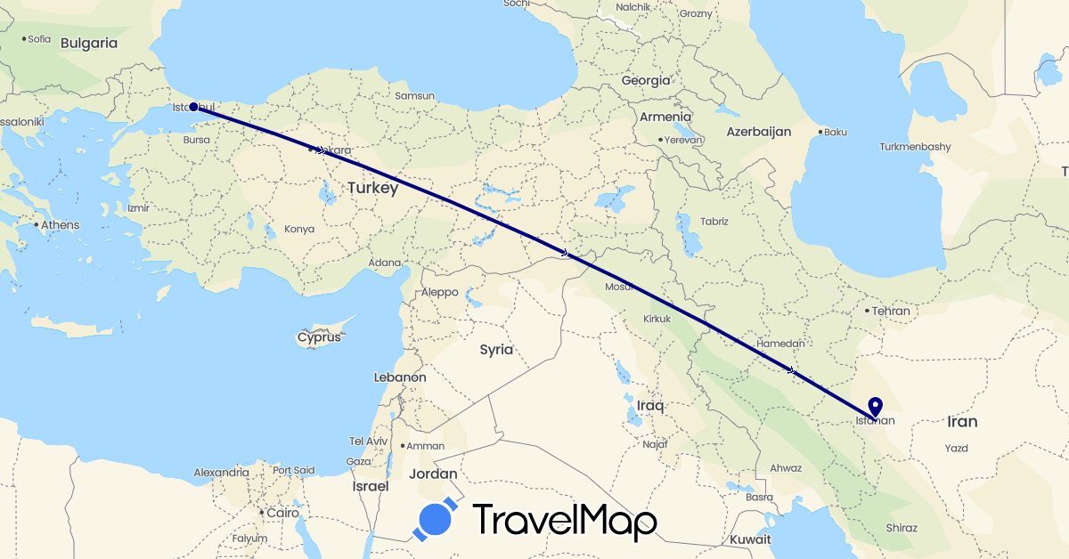 TravelMap itinerary: driving in Iran, Turkey (Asia)
